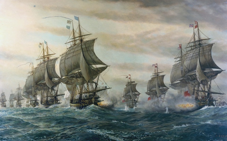Battle off the Virginia Capes, 
                  19th century painting at hampton Roads Naval Museum