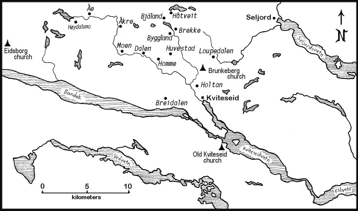 map of Kviteseid area in the early 1800s